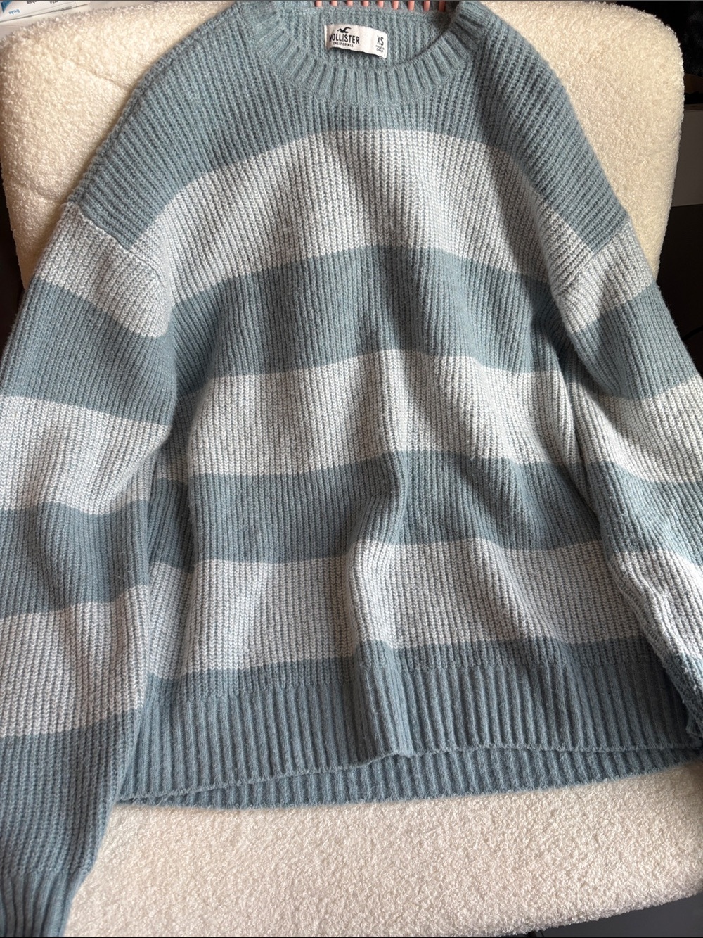 Hollister Wide-Striped Crewneck Sweater in Pale Blue & Cream